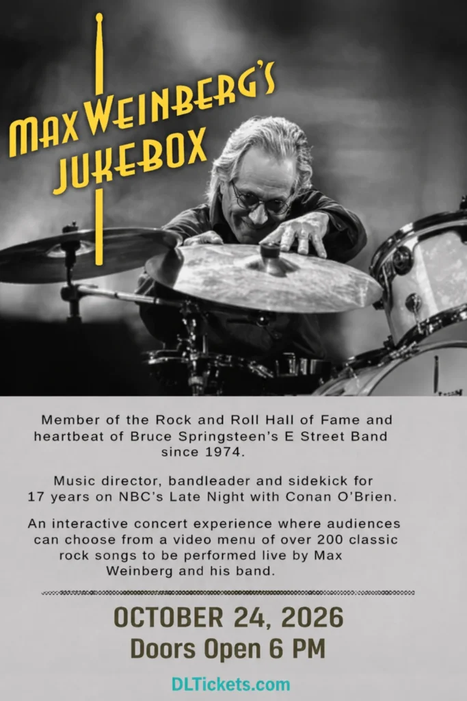 Max Weinberg’s Jukebox at Dos Lagos Amphitheater, October 24, 2026. Doors open 6 PM.